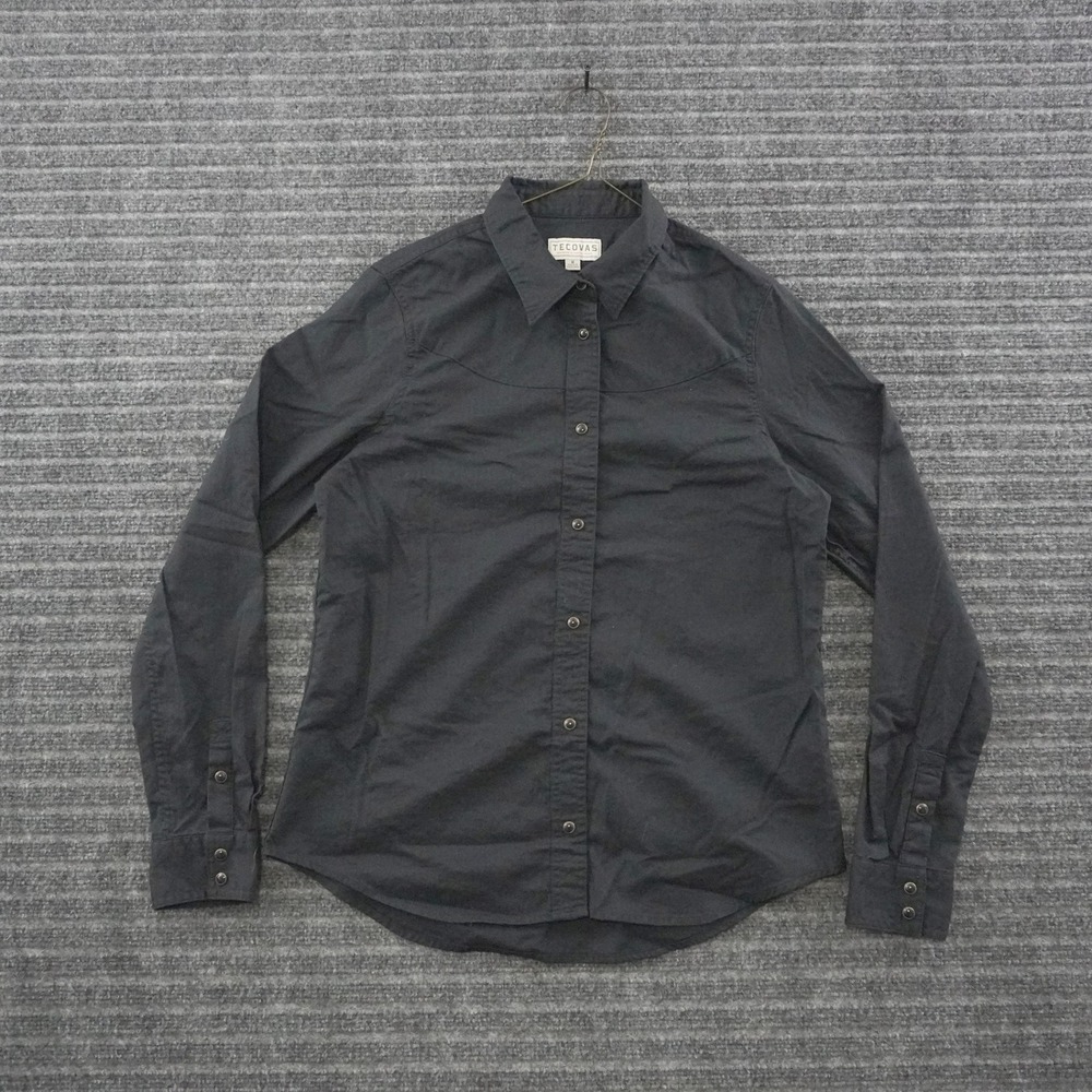 Tecovas Western Shirt Womens M Charcoal Grey Herringbone Yoke Long Sleeve